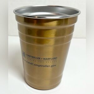 BRAND NEW - GOLD STAINLESS STEEL CUP - "COMPTROLLER OF MARYLAND" 
(5" x 4")